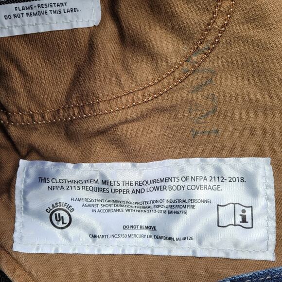 Flame Resistant Carhartt NFPA 2112/CAT 2 Self Extinguishing Work Jean size 40x30 - Picture 11 of 15